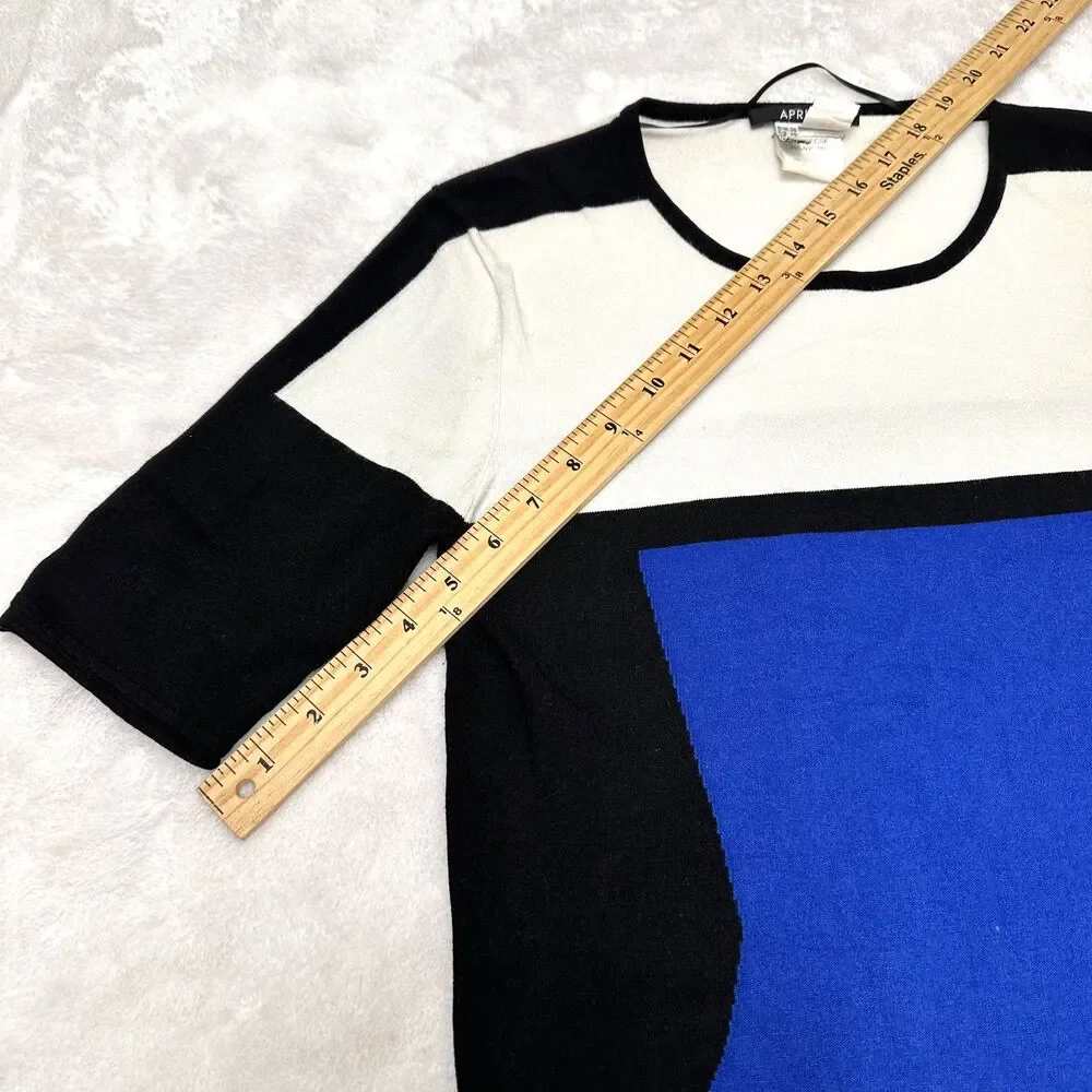Apriori Escada Blue White Black Soft Knit Short Sleeve Sweater Top Sz 8